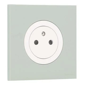 SCHNEIDER Odace Prise de courant 2P+T affleurante blanc craie et plaque simple vert jade 