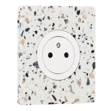 SCHNEIDER Odace Prise de courant 2P+T affleurante blanc craie et plaque simple Architecte effet terrazzo 