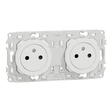 SCHNEIDER Odace Double prise de courant précâblée 2P+T affleurante blanc craie - S920062