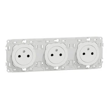 SCHNEIDER Odace Triple prise de courant précâblée 2P+T affleurante blanc craie - S920072