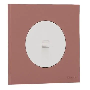 SCHNEIDER Odace Interrupteur va et vient/bouton poussoir à levier blanc craie et plaque simple rose grenat