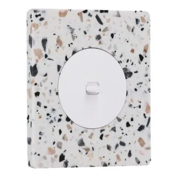 SCHNEIDER Odace Interrupteur va et vient/bouton poussoir à levier blanc craie et plaque simple Architecte effet Terrazzo