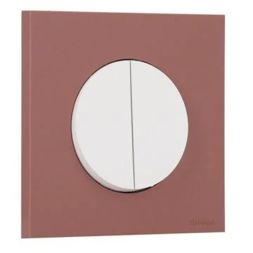 SCHNEIDER Odace Interrupteur double va et vient/bouton poussoir blanc craie et plaque simple rose grenat