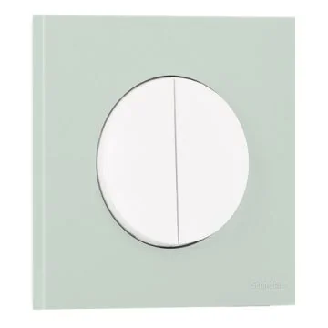 SCHNEIDER Odace Interrupteur double va et vient/bouton poussoir blanc craie et plaque simple vert jade