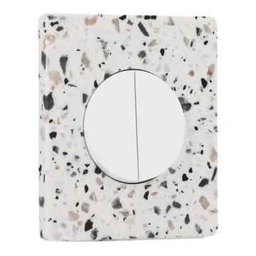 SCHNEIDER Odace Interrupteur double va et vient/bouton poussoir blanc craie et plaque simple Architecte effet terrazzo