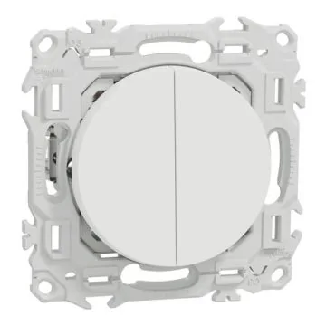 SCHNEIDER Odace Interrupteur double va et vient/bouton poussoir avec griffes blanc craie - S925214