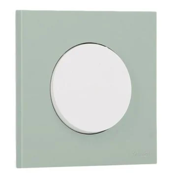 SCHNEIDER Odace Interrupteur va et vient/bouton poussoir blanc craie et plaque simple vert jade