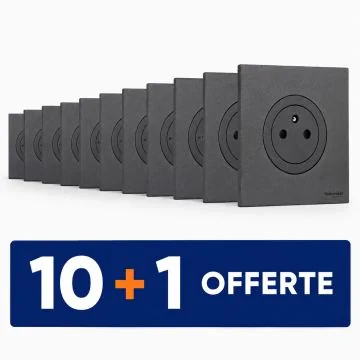 SCHNEIDER Odace Prise de courant 2P+T affleurante noir onyx complet - Lot 10+1 gratuit