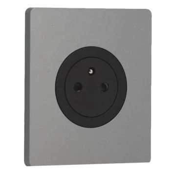 SCHNEIDER Odace Prise de courant 2P+T affleurante noir onyx et plaque simple Architecte titane