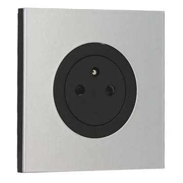 SCHNEIDER Odace Prise de courant 2P+T affleurante noir onyx et plaque simple aluminium