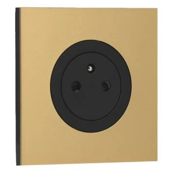 SCHNEIDER Odace Prise de courant 2P+T affleurante noir onyx et plaque simple laiton