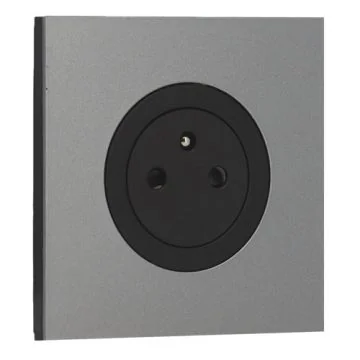 SCHNEIDER Odace Prise de courant 2P+T affleurante noir onyx et plaque simple titane