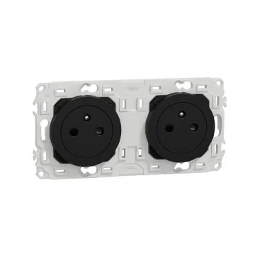 SCHNEIDER Odace Double prise de courant précâblée 2P+T affleurante noir onyx - S940062