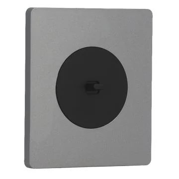 SCHNEIDER Odace Interrupteur va et vient/bouton poussoir à levier noir onyx et plaque simple Architecte titane
