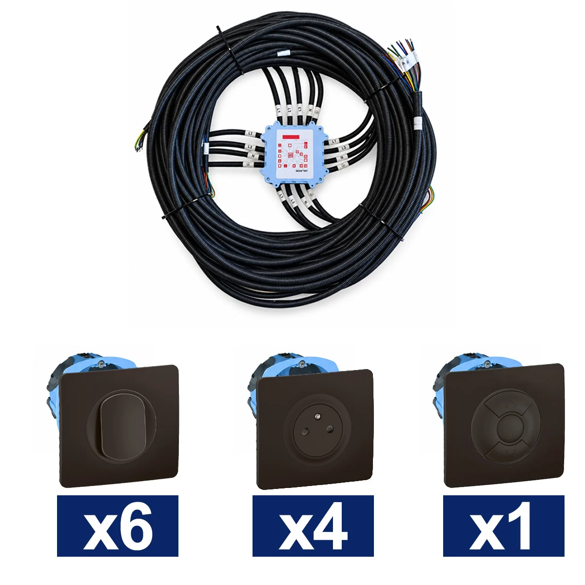 KEO Kit pieuvre électrique suite parentale LEGRAND Céliane noir - 6 inter. + 4 prises 2P+T + 1 VR + 4 DCL + 2 sorties de câble