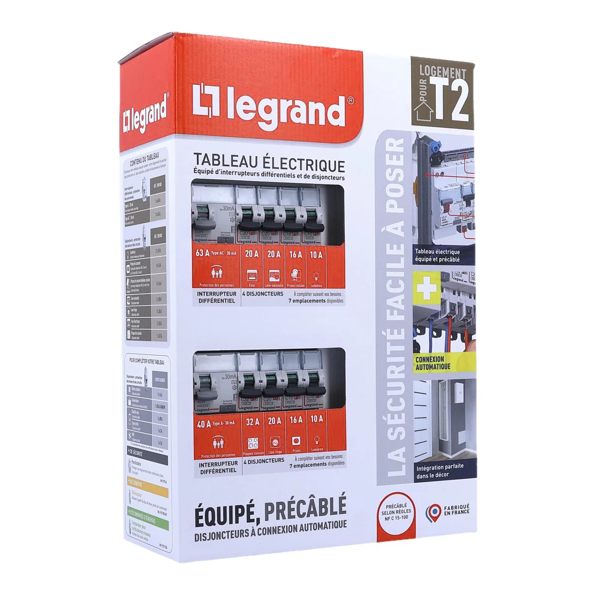 LEGRAND Drivia Tableau électrique pré-câblé auto 2 rangées 1ID 40A 1ID 63A 8 disjoncteurs - 200882