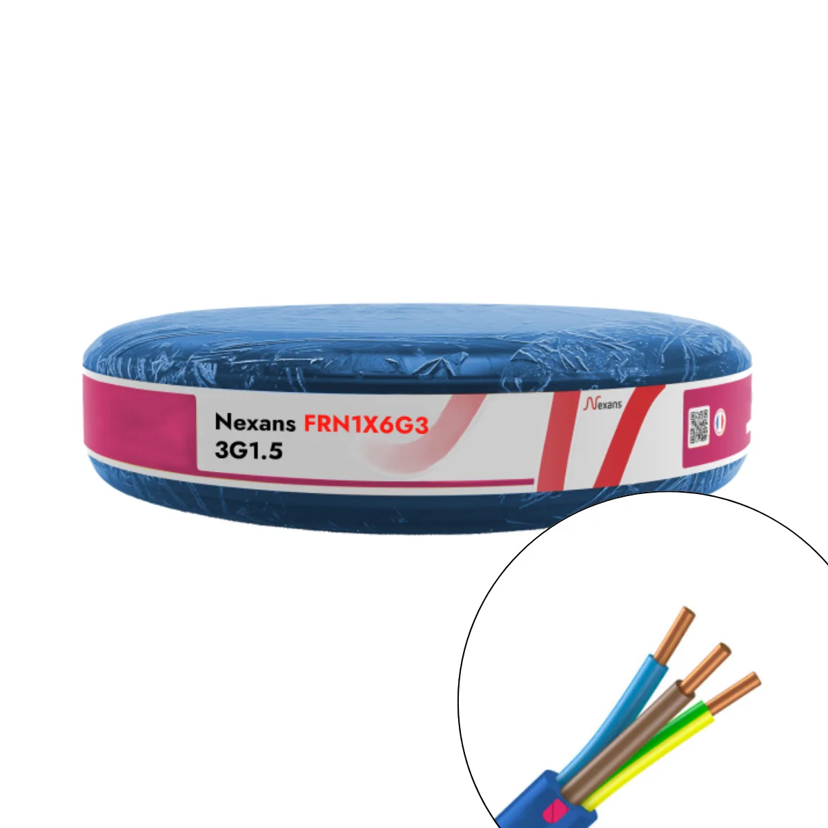 Câble électrique FR-N1X6G3 3G1.5² B/M/VJ NEXANS - Couronne de 100m