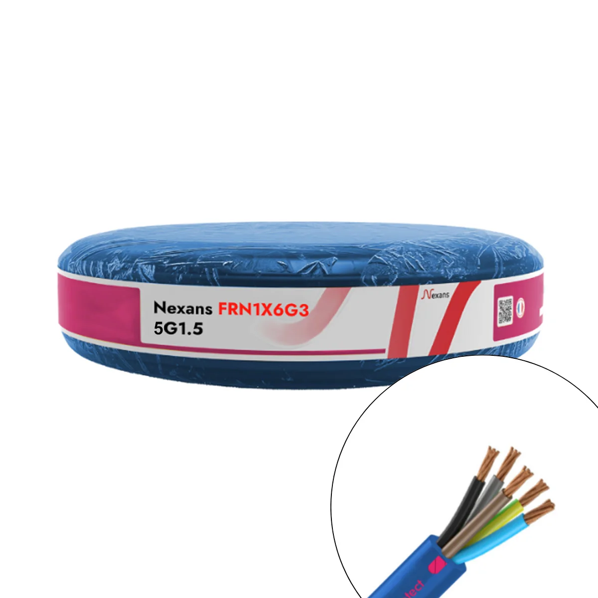Câble électrique FR-N1X6G3 5G1.5² N/M/G/B/VJ NEXANS - Couronne de 100m