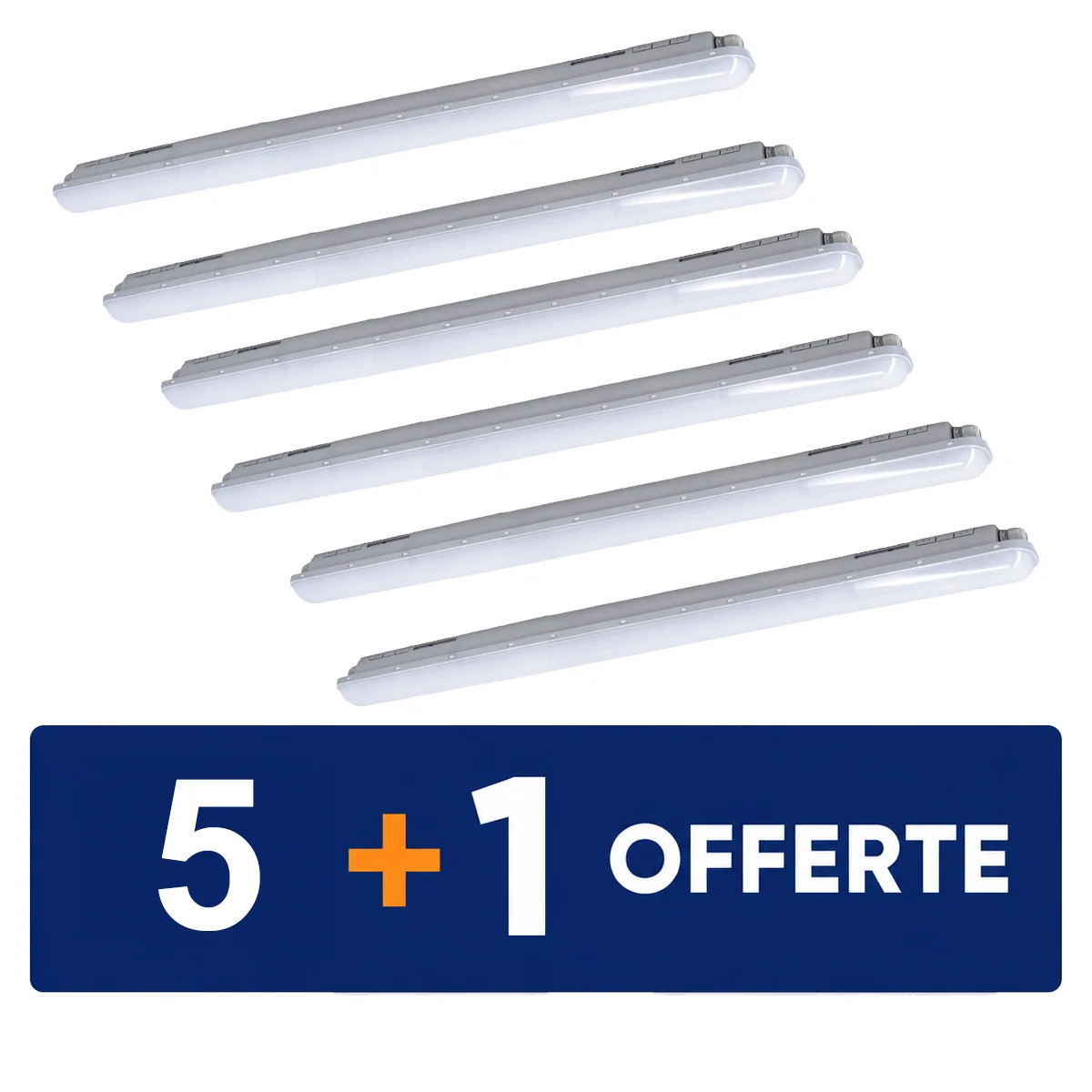 Réglette LED intégrée étanche 230V 50W 5115lm 4000K 150cm grise - Lot 5+1 gratuit
