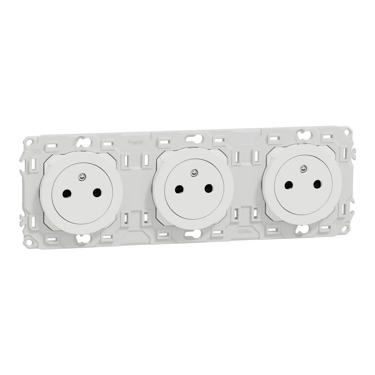 SCHNEIDER Odace Triple prise de courant précâblée 2P+T affleurante blanc craie - S920072