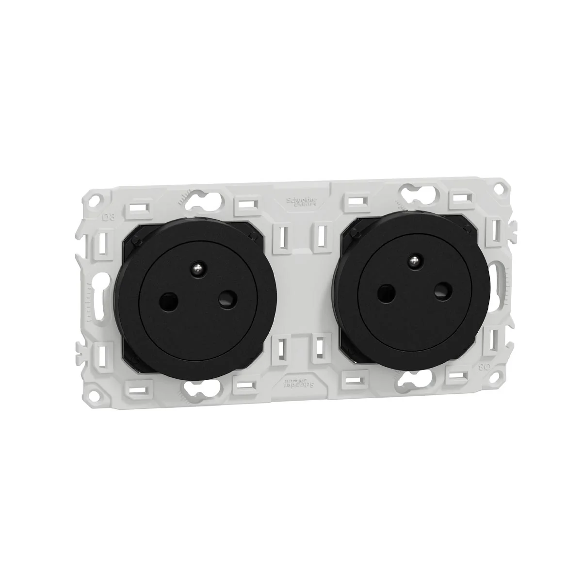 SCHNEIDER Odace Double prise de courant précâblée 2P+T affleurante noir onyx - S940062