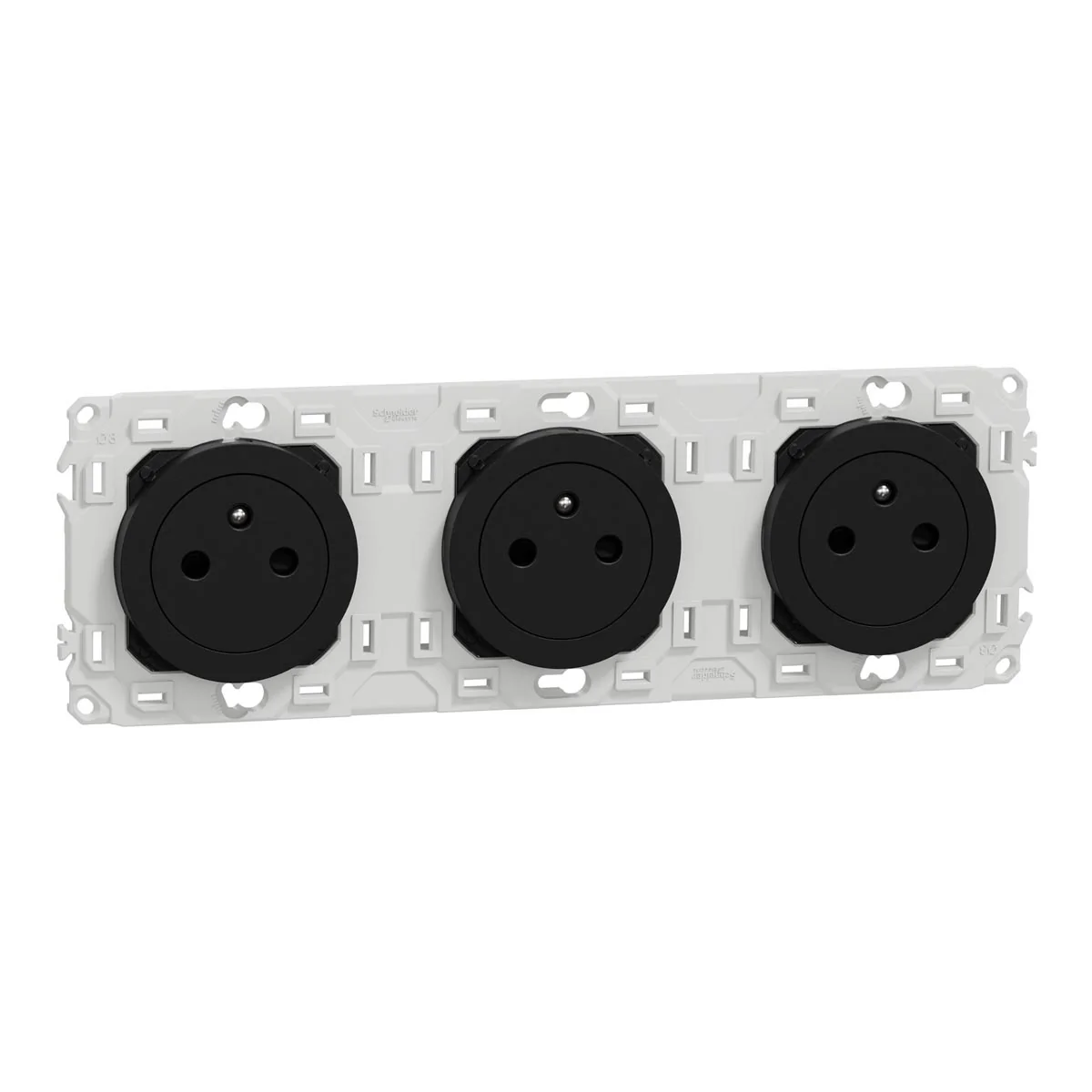 SCHNEIDER Odace Triple prise de courant précâblée 2P+T affleurante noir onyx - S940072