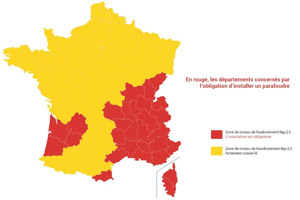 zones fran&ccedil;aises avec parafoudre obligatoire