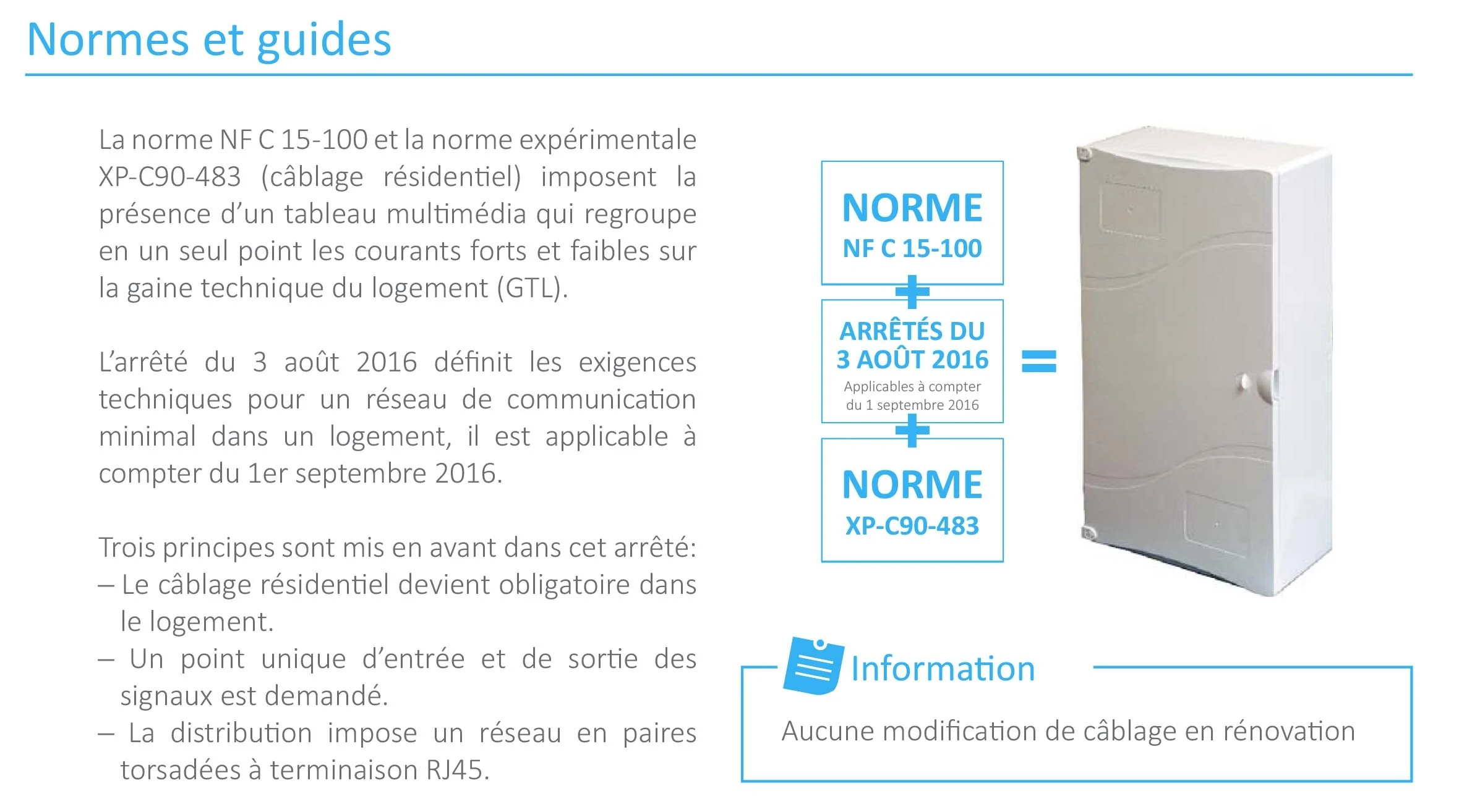 Normes en vigueur sur le r&eacute;seau multim&eacute;dia d'un logement
