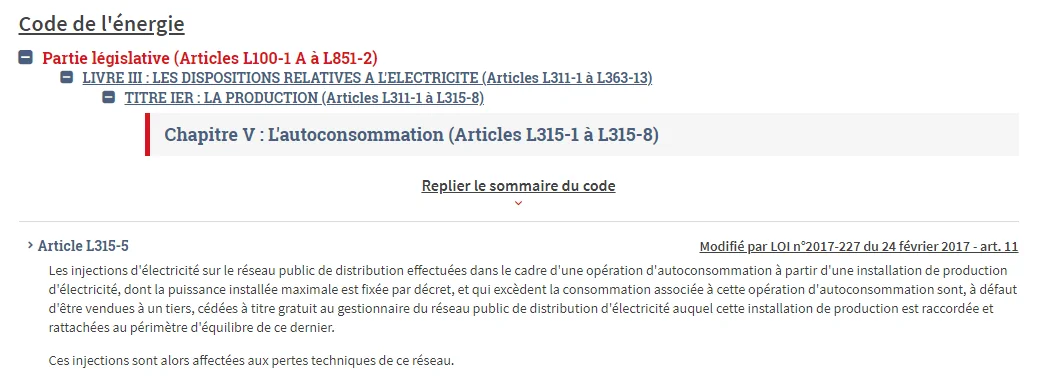 Code de l'énergie sur l'autoconsommation Code de l'énergie sur l'autoconsommation