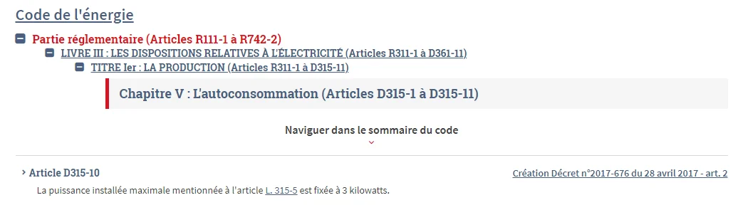 Extrait code de l'énergie sur la puissance d'autoconsommation Extrait code de l'énergie sur la puissance d'autoconsommation