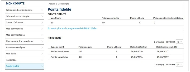 Accès aux points de fidélité dans le compte client Accès aux points de fidélité dans le compte client