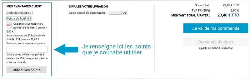 Utiliser ses points de fidélité dans le panier Utiliser ses points de fidélité dans le panier