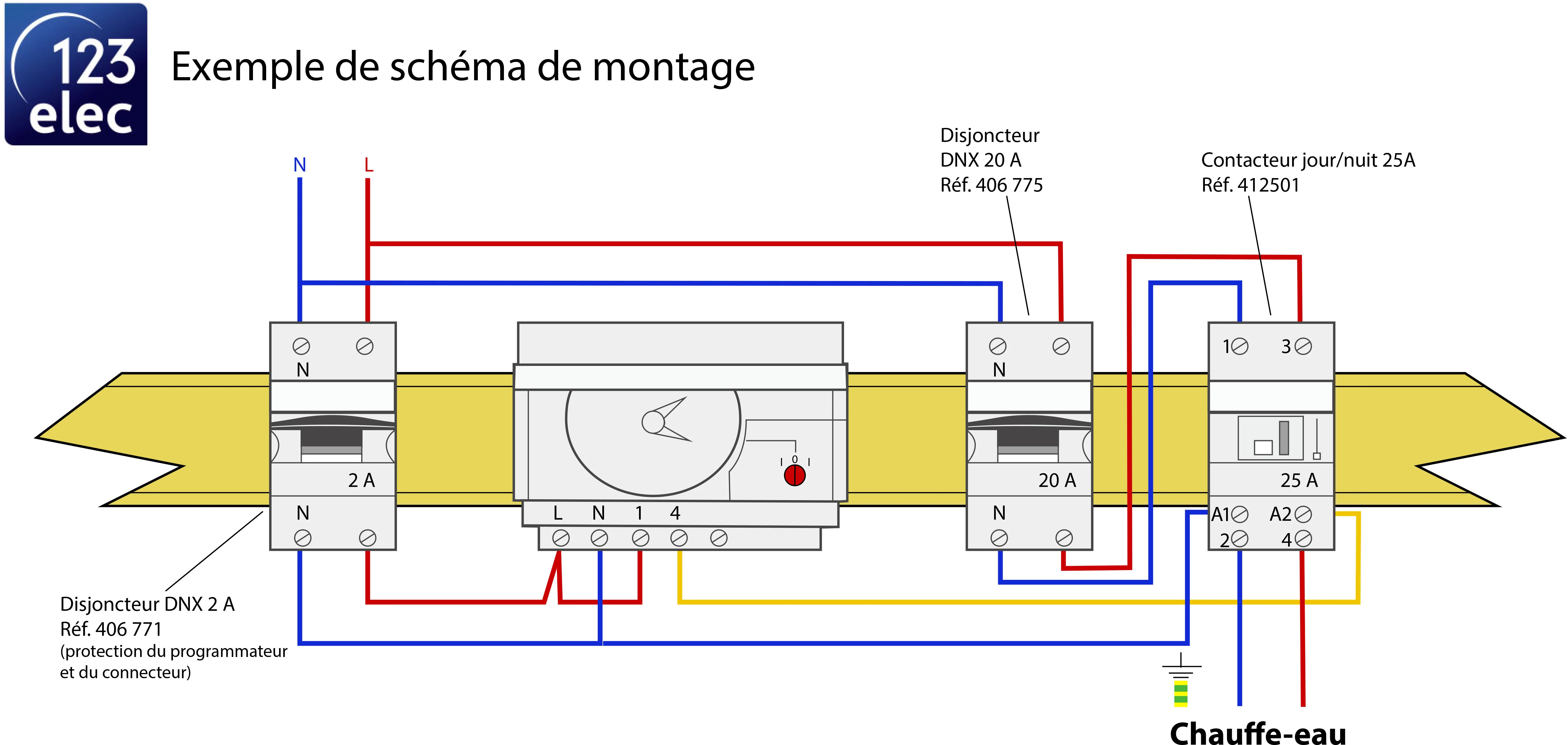 Schéma de branchement du contacteur jour/nuit Legrand