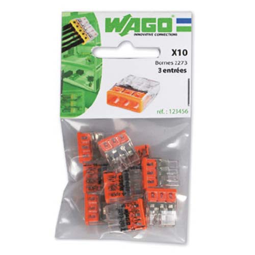 Sachet de 10 mini-bornes de connexion Wago 3 fils
