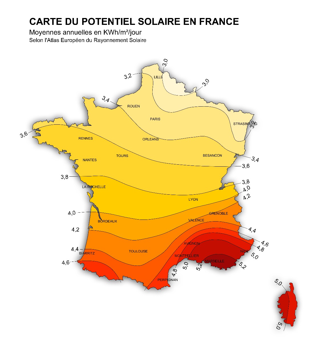 carte du potentiel solaire en France