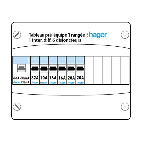 HAGER Gamma Tableau électrique prééquipé 3 rangées 3ID 63A 12 disjoncteurs
