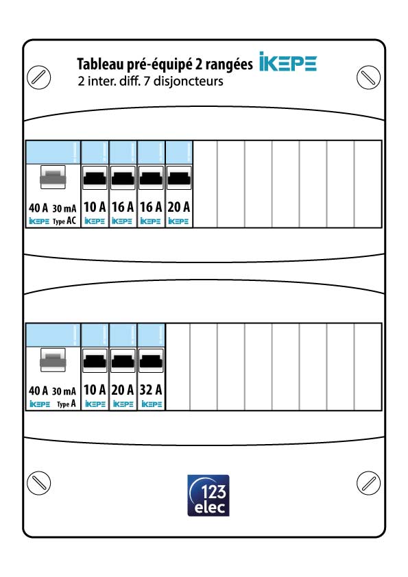 Tableau Électrique Pré Équipé 2 rangées 1 ID + 7 Disjoncteurs NF NALTO