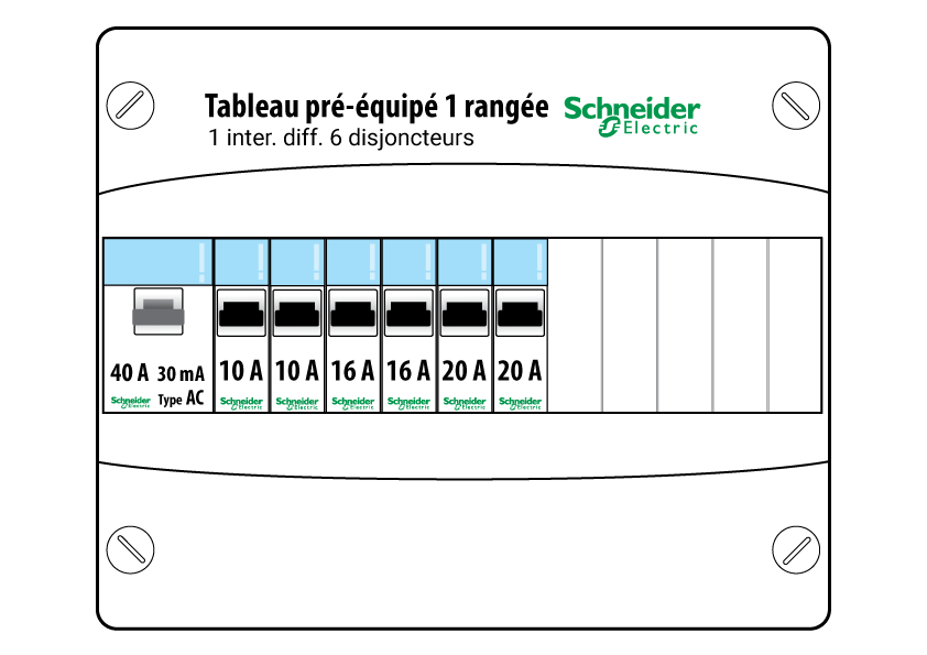 Tableau électrique Schneider Resi9 XE – Boîtier 4 Rangées Embrochable – Neuf, 63A, 2 Pôles