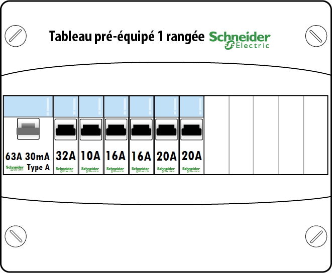 Tableau électrique Schneider Resi9 XE – Boîtier 4 Rangées Embrochable – Neuf, 63A, 2 Pôles