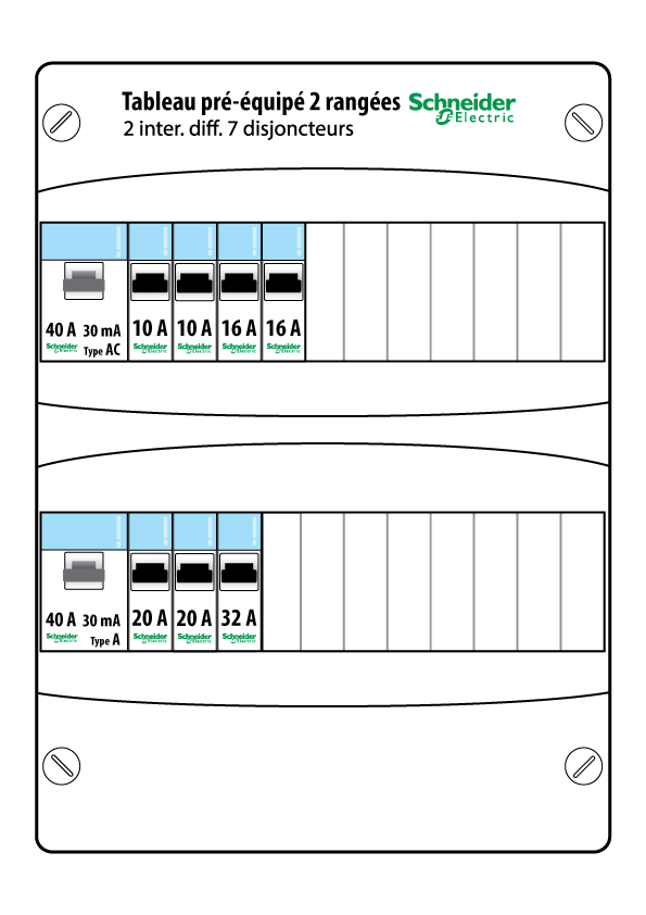Tableau électrique Pré-équipé SCHNEIDER 2 Rangées 13 Modules Resi9 XE Tableau Preequipe Connexion Auto 2 Rangees 2