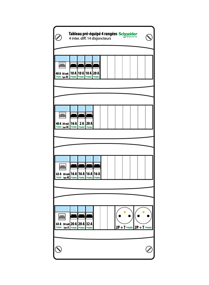Tableau électrique pré-équipé SCHNEIDER 4 rangées 13 modules Resi9 XP